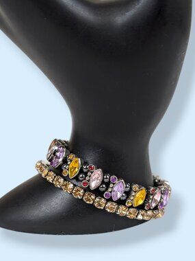 Set of 2 Orange Colourful Rhinestone Stretch Bracelets